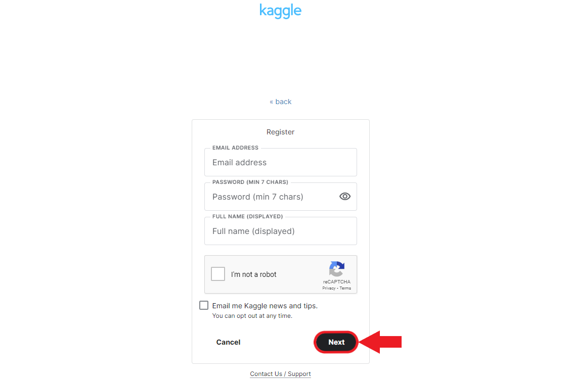 kaggle-enter-registration-info
